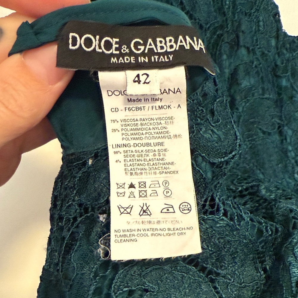 Dolce & Gabbana Elegant Teal/Emerald Lace Dress - Size 42 (size U.S.‎ 6) - Picture 6 of 6